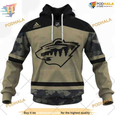 Custom Camo Military Practice Jersey Nhl Minnesota Wild Hoodie 3D