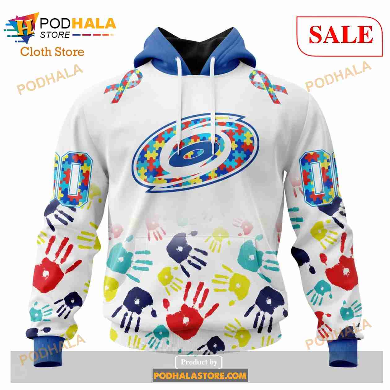 Custom Carolina Hurricanes Autism Awareness Design Sweatshirt NHL Hoodie 3D Custom Carolina Hurricanes Autism Awareness Design Sweatshirt NHL Hoodie 3D