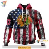 Custom Chicago Blackhawks 3D Hoodie with Patriotic Flag Design for Team Pride