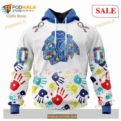 Custom Chicago Blackhawks Autism Awareness Design Sweatshirt NHL Hoodie 3D