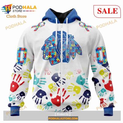 Custom Chicago Blackhawks Autism Awareness Design Sweatshirt NHL Hoodie 3D