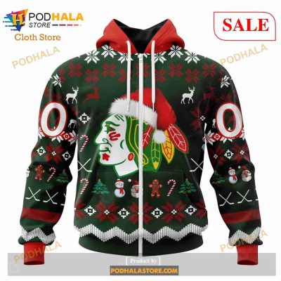 Custom Chicago BlackHawks Christmas Sweatshirt NHL Hoodie 3D For Women Men