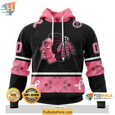 Custom Chicago Blackhawks Hoodie 3D Pink Ribbon Breast Cancer Awareness NHL Merch
