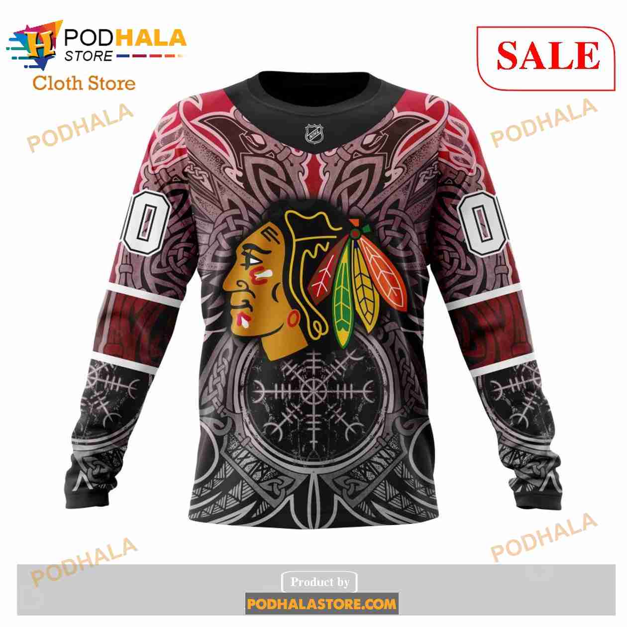 Custom Chicago Blackhawks Norse Viking Symbols Sweatshirt NHL Hoodie 3D Custom Chicago Blackhawks Norse Viking Symbols Sweatshirt NHL Hoodie 3D