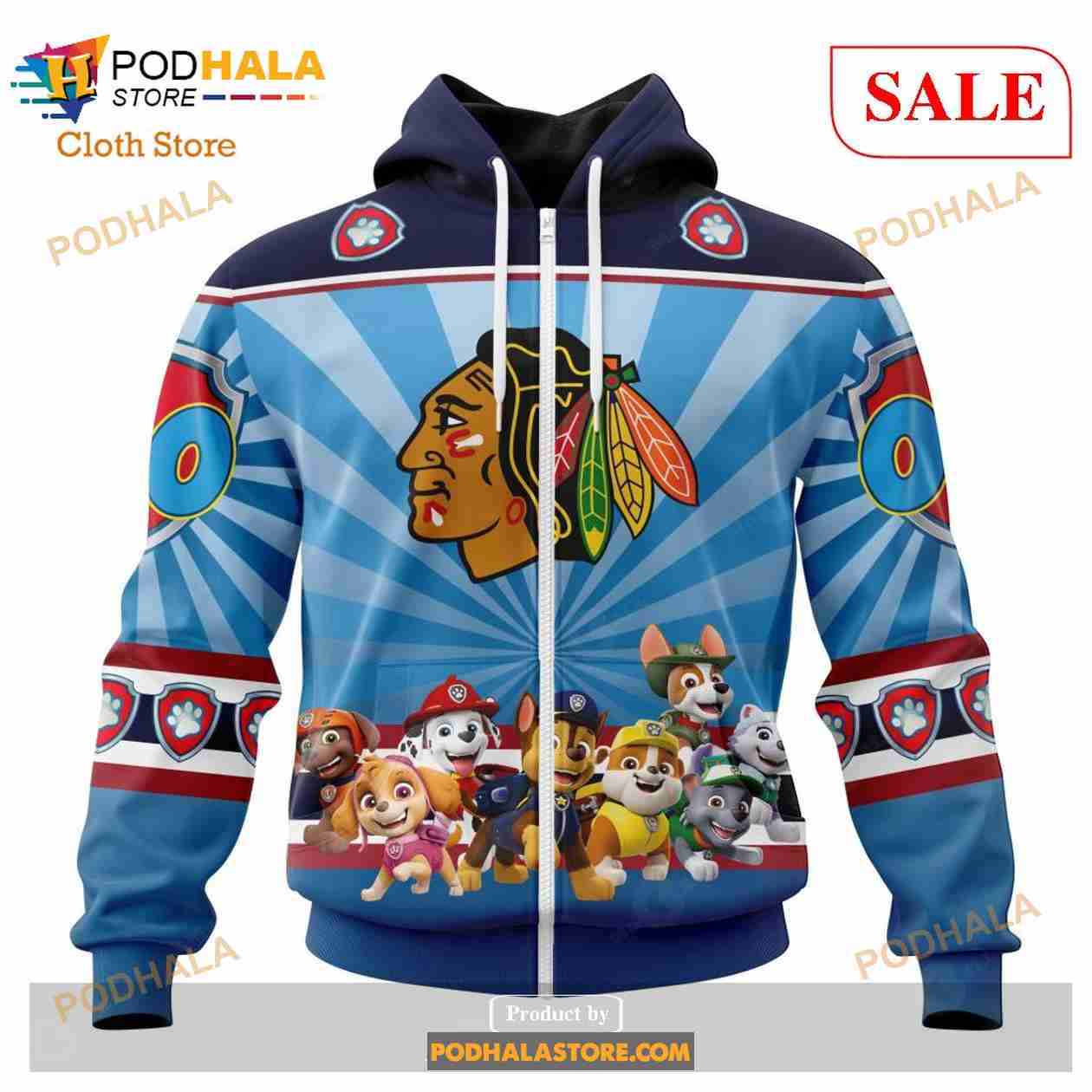 Custom Chicago Blackhawks Paw Patrol Kits Sweatshirt NHL Hoodie 3D Custom Chicago Blackhawks Paw Patrol Kits Sweatshirt NHL Hoodie 3D