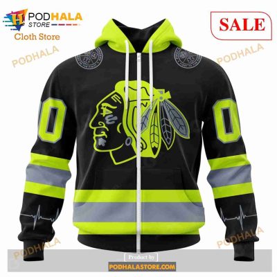 Custom Chicago BlackHawks Unisex FireFighter Uniforms Color NHL Hoodie 3D