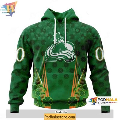 Custom Colorado Avalanche 3D Hoodie Shamrock Design for St Patricks Day Fans