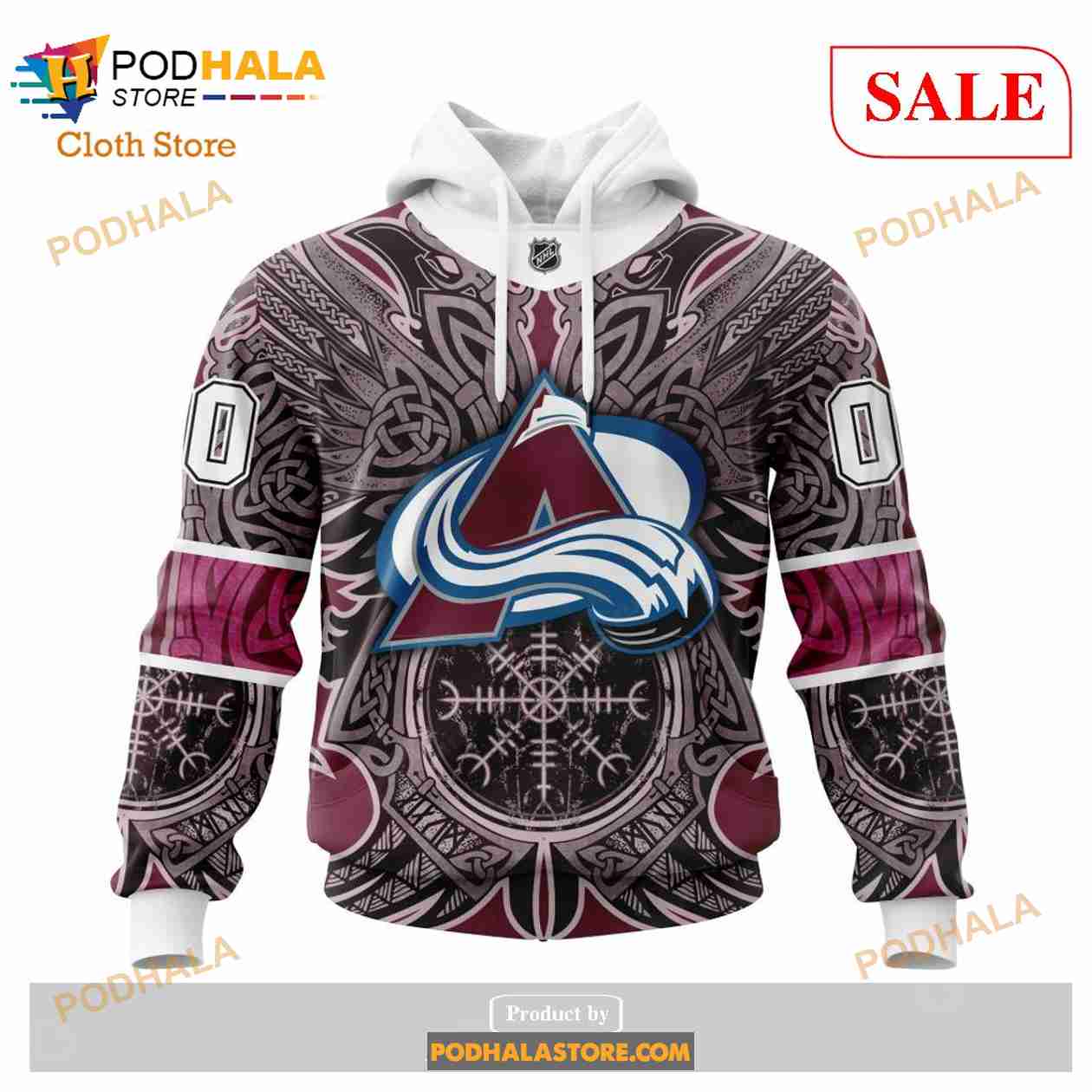 Custom Colorado Avalanche Norse Viking Symbols Sweatshirt NHL Hoodie 3D Custom Colorado Avalanche Norse Viking Symbols Sweatshirt NHL Hoodie 3D