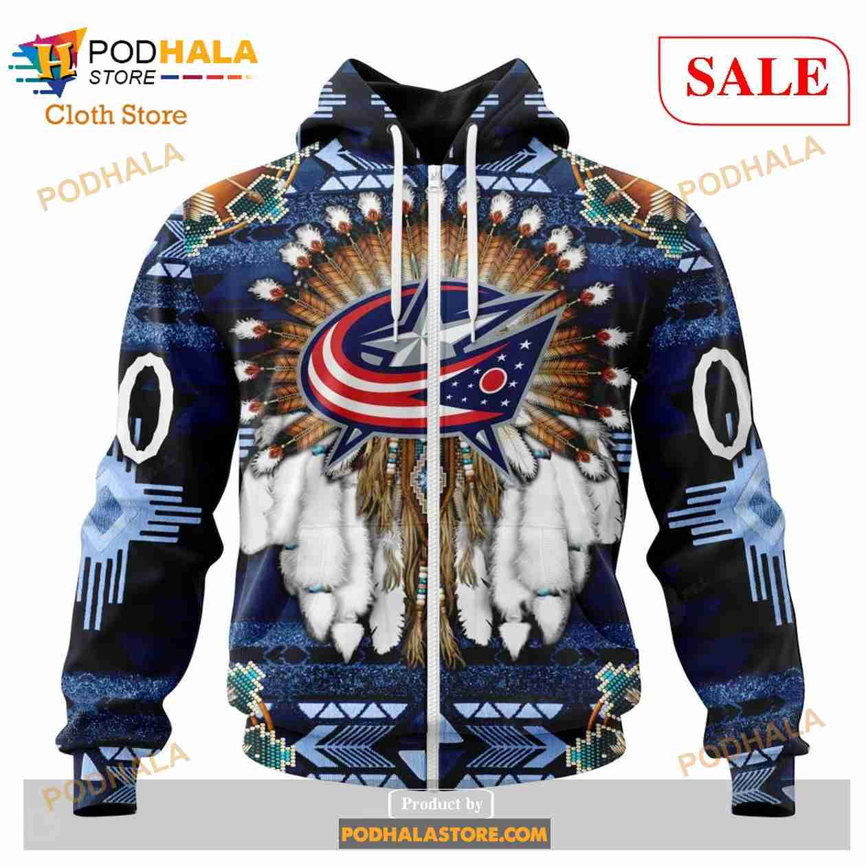 Custom Columbus Blue Jackets Native Costume Sweatshirt NHL Hoodie 3D Custom Columbus Blue Jackets Native Costume Sweatshirt NHL Hoodie 3D
