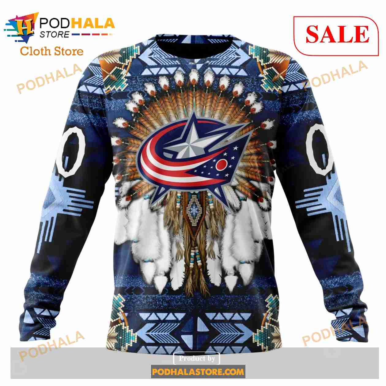 Custom Columbus Blue Jackets Native Costume Sweatshirt NHL Hoodie 3D Custom Columbus Blue Jackets Native Costume Sweatshirt NHL Hoodie 3D