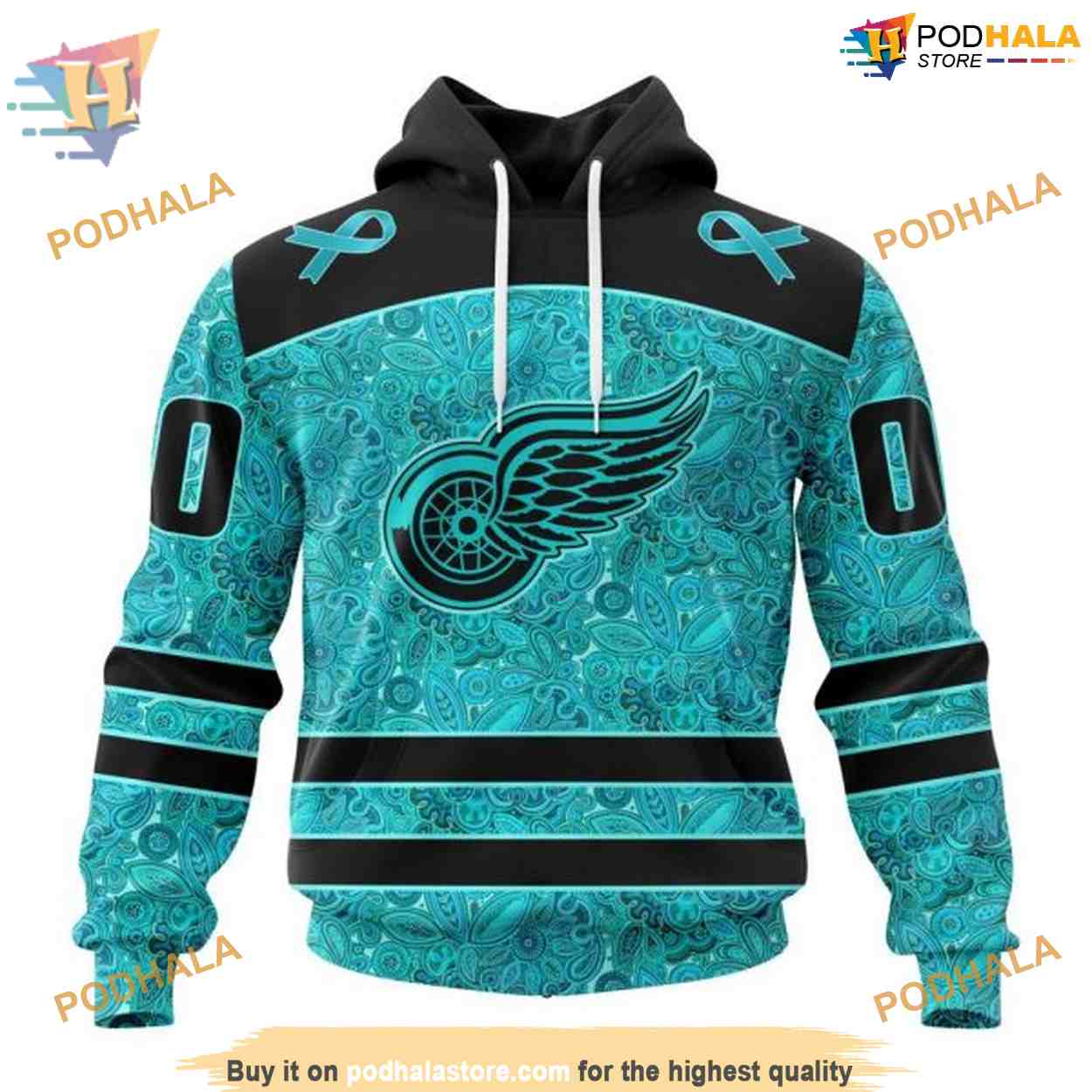 Custom Design Fight Ovarian Cancer NHL Detroit Red Wings Hoodie 3D Custom Design Fight Ovarian Cancer NHL Detroit Red Wings Hoodie 3D