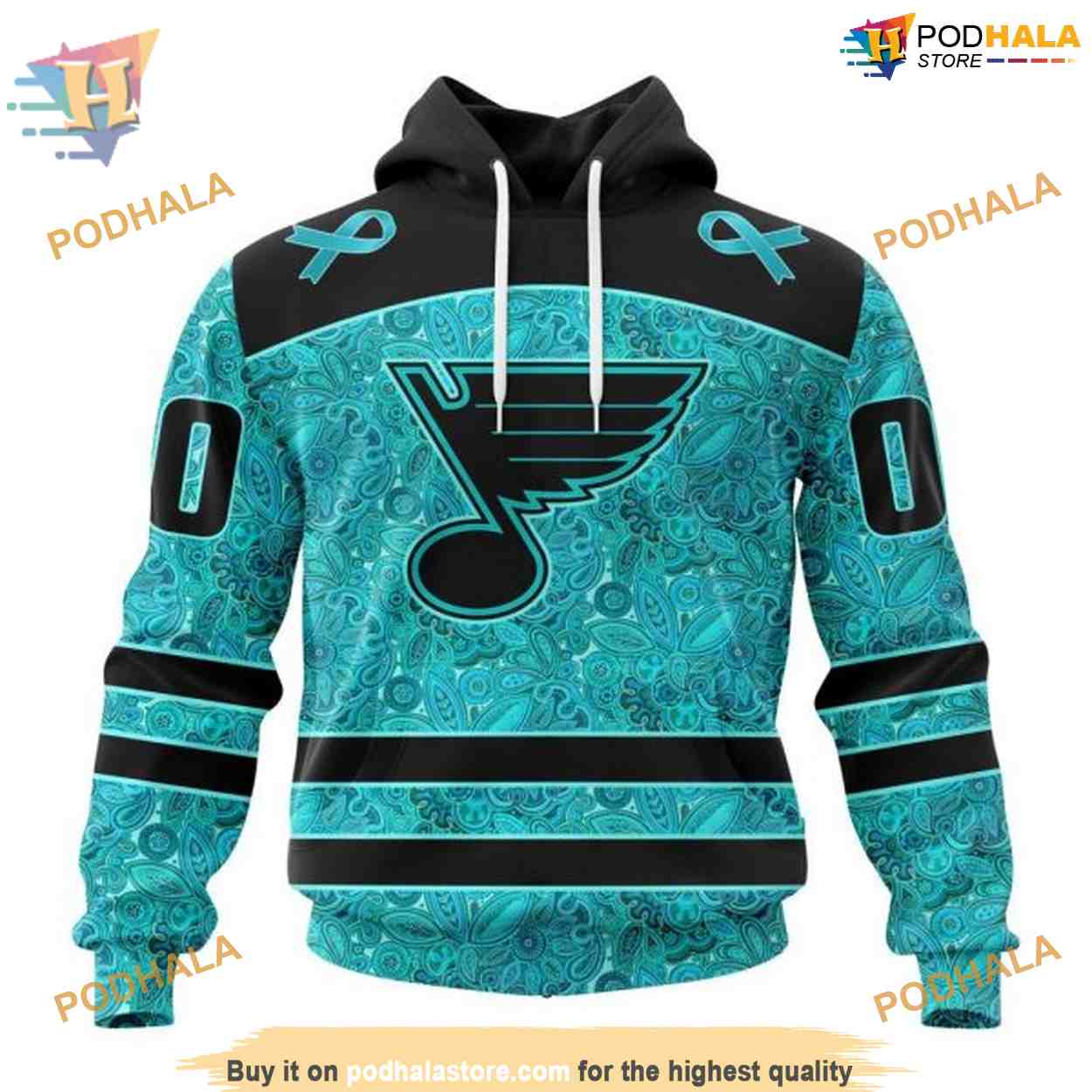 Custom Design Fight Ovarian Cancer NHL St. Louis Blues Hoodie 3D Custom Design Fight Ovarian Cancer NHL St. Louis Blues Hoodie 3D