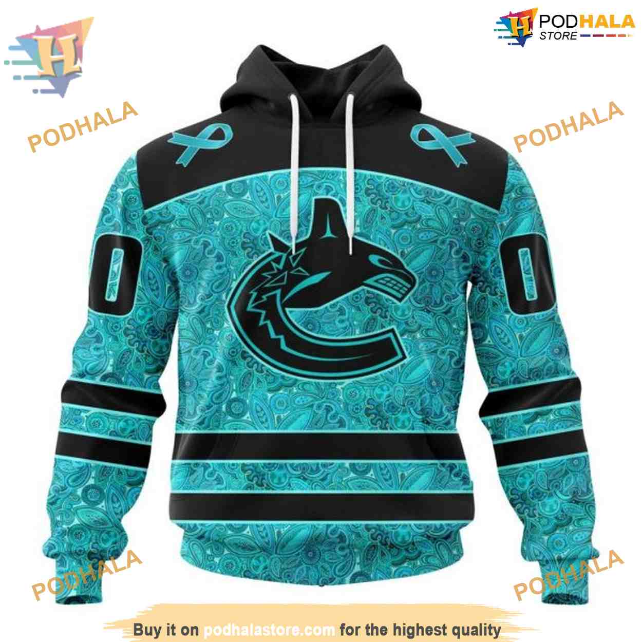 Custom Design Fight Ovarian Cancer NHL Vancouver Canucks Hoodie 3D Custom Design Fight Ovarian Cancer NHL Vancouver Canucks Hoodie 3D