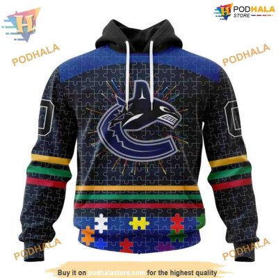 Custom Design With Fearless Aganst Autism Concept NHL Vancouver Canucks Hoodie 3D