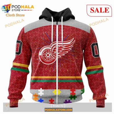 Custom Detroit Red Wings Fearless Aganst Autism Sweatshirt NHL Hoodie 3D