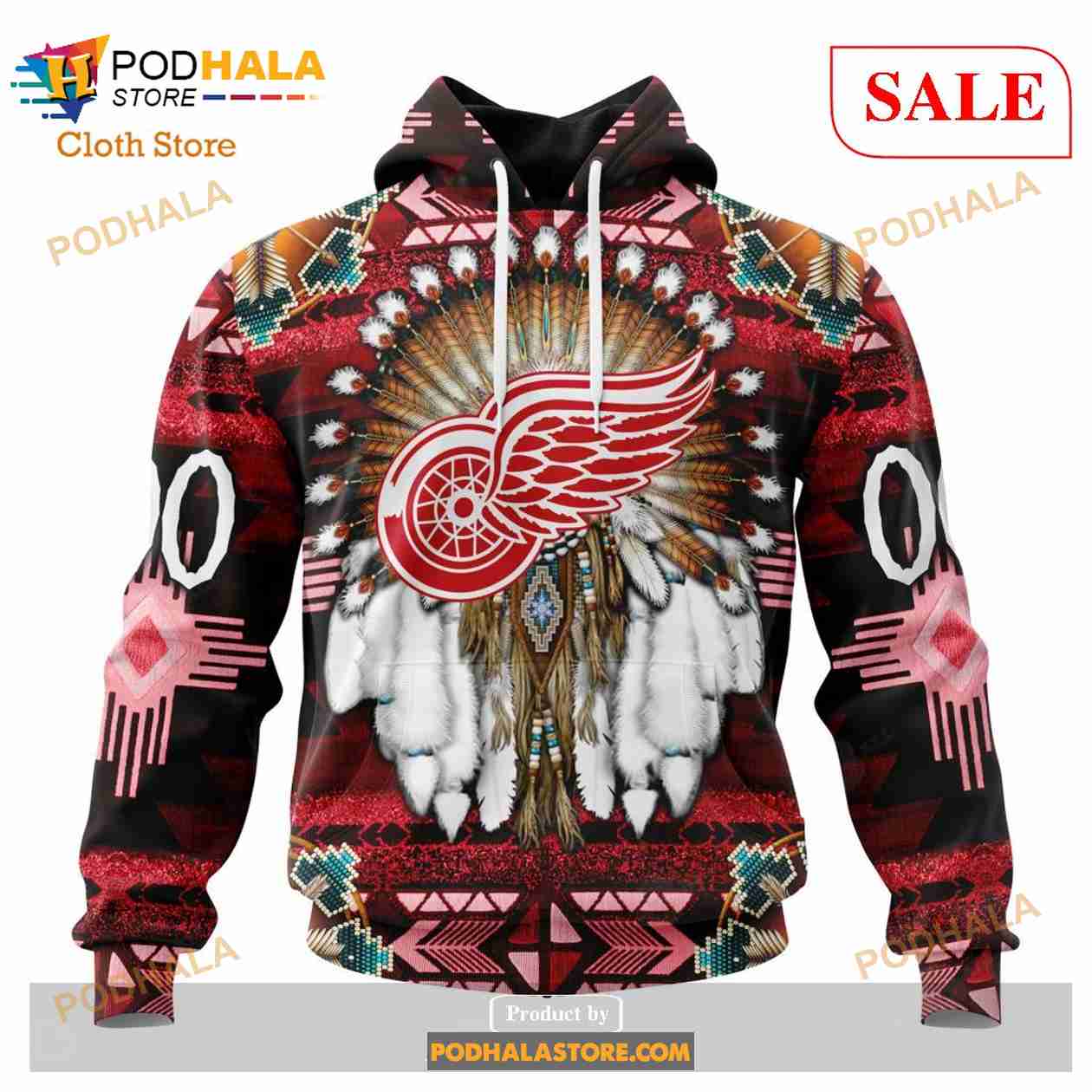 Custom Detroit Red Wings Native Costume Sweatshirt NHL Hoodie 3D Custom Detroit Red Wings Native Costume Sweatshirt NHL Hoodie 3D