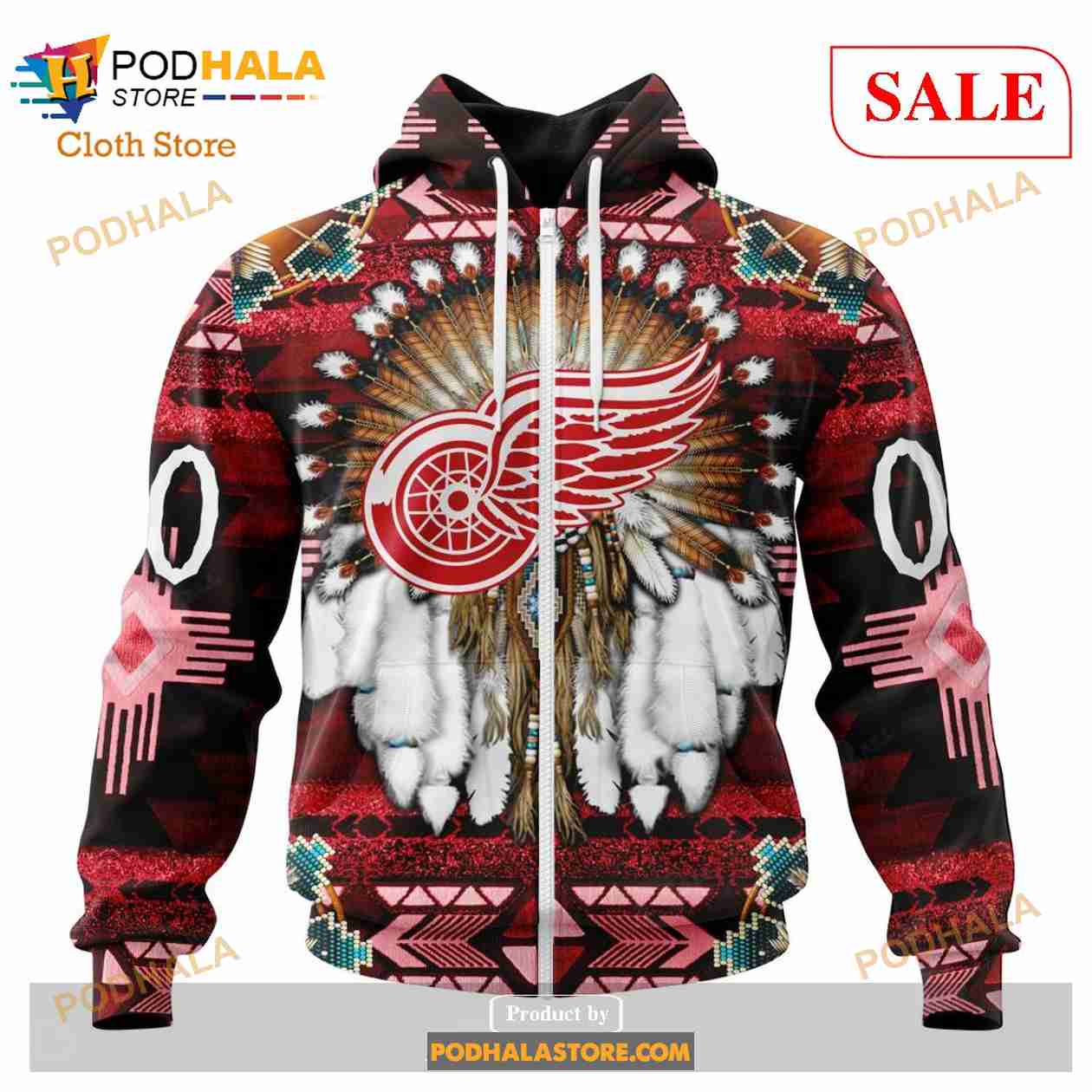 Custom Detroit Red Wings Native Costume Sweatshirt NHL Hoodie 3D Custom Detroit Red Wings Native Costume Sweatshirt NHL Hoodie 3D