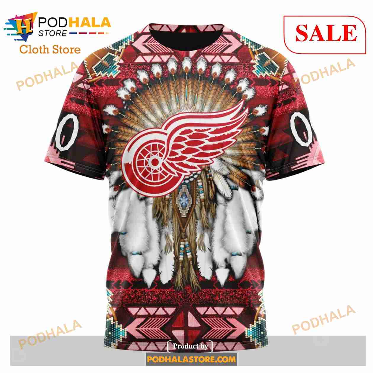 Custom Detroit Red Wings Native Costume Sweatshirt NHL Hoodie 3D Custom Detroit Red Wings Native Costume Sweatshirt NHL Hoodie 3D