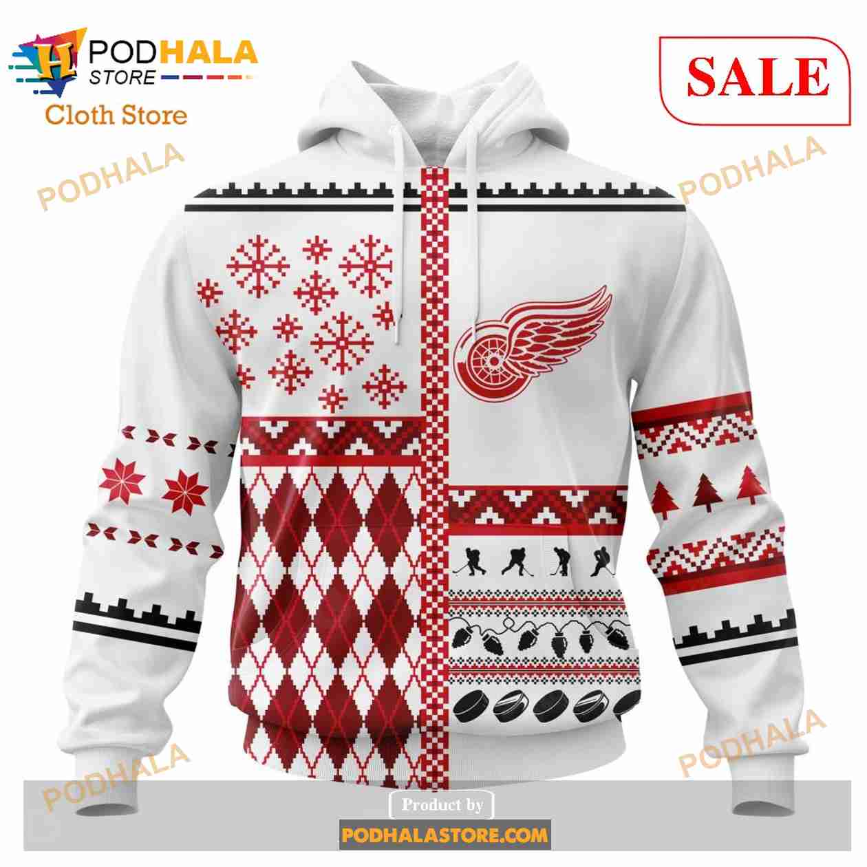 Custom Detroit Red Wings Unisex Christmas Sweatshirt NHL Hoodie 3D Custom Detroit Red Wings Unisex Christmas Sweatshirt NHL Hoodie 3D