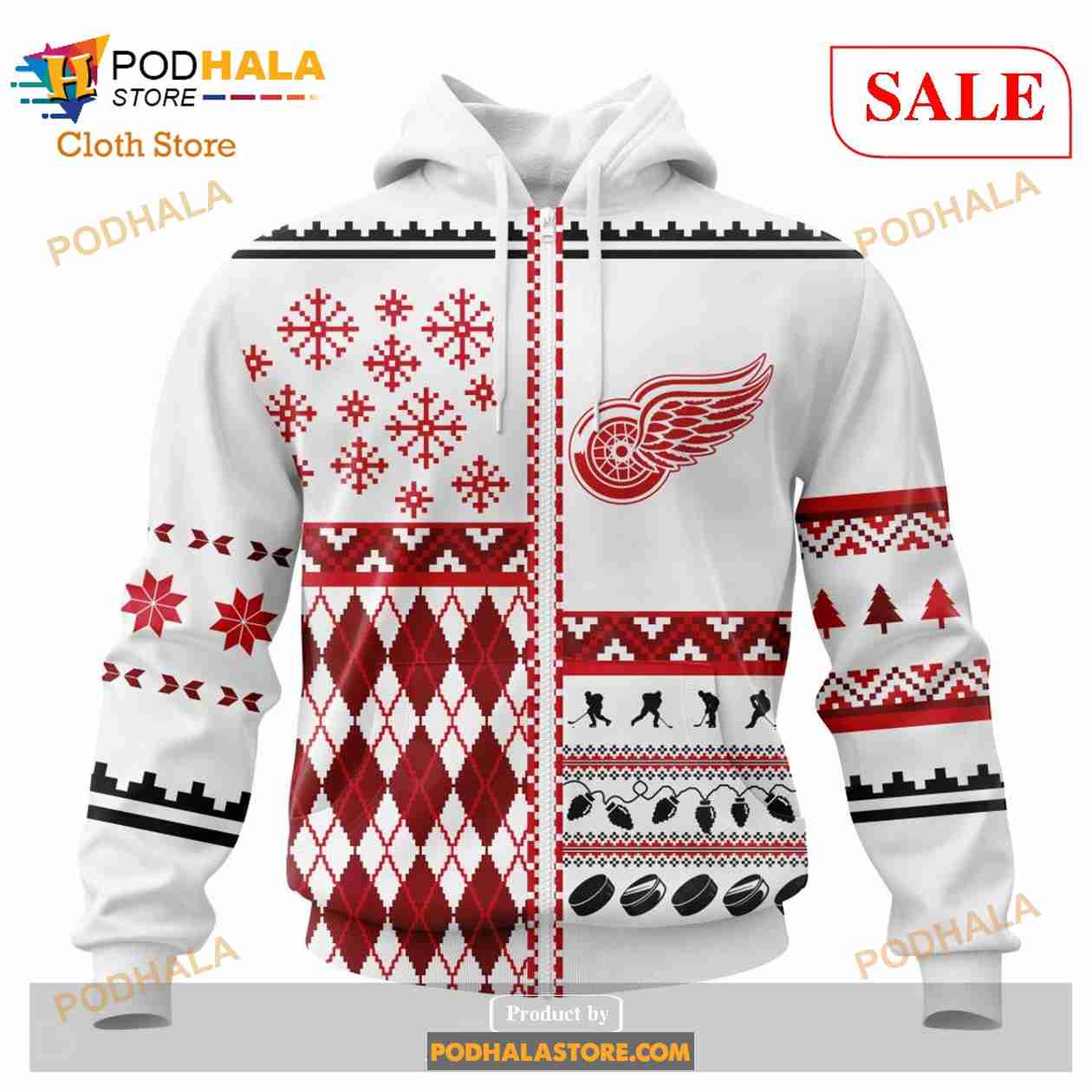 Custom Detroit Red Wings Unisex Christmas Sweatshirt NHL Hoodie 3D Custom Detroit Red Wings Unisex Christmas Sweatshirt NHL Hoodie 3D