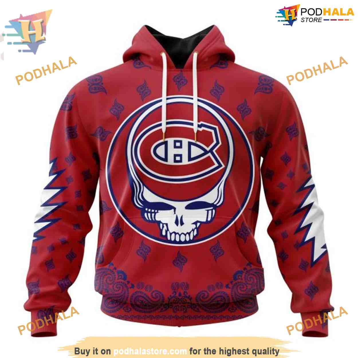 Custom Grateful Dead Design NHL Montreal Canadiens Hoodie 3D Custom Grateful Dead Design NHL Montreal Canadiens Hoodie 3D