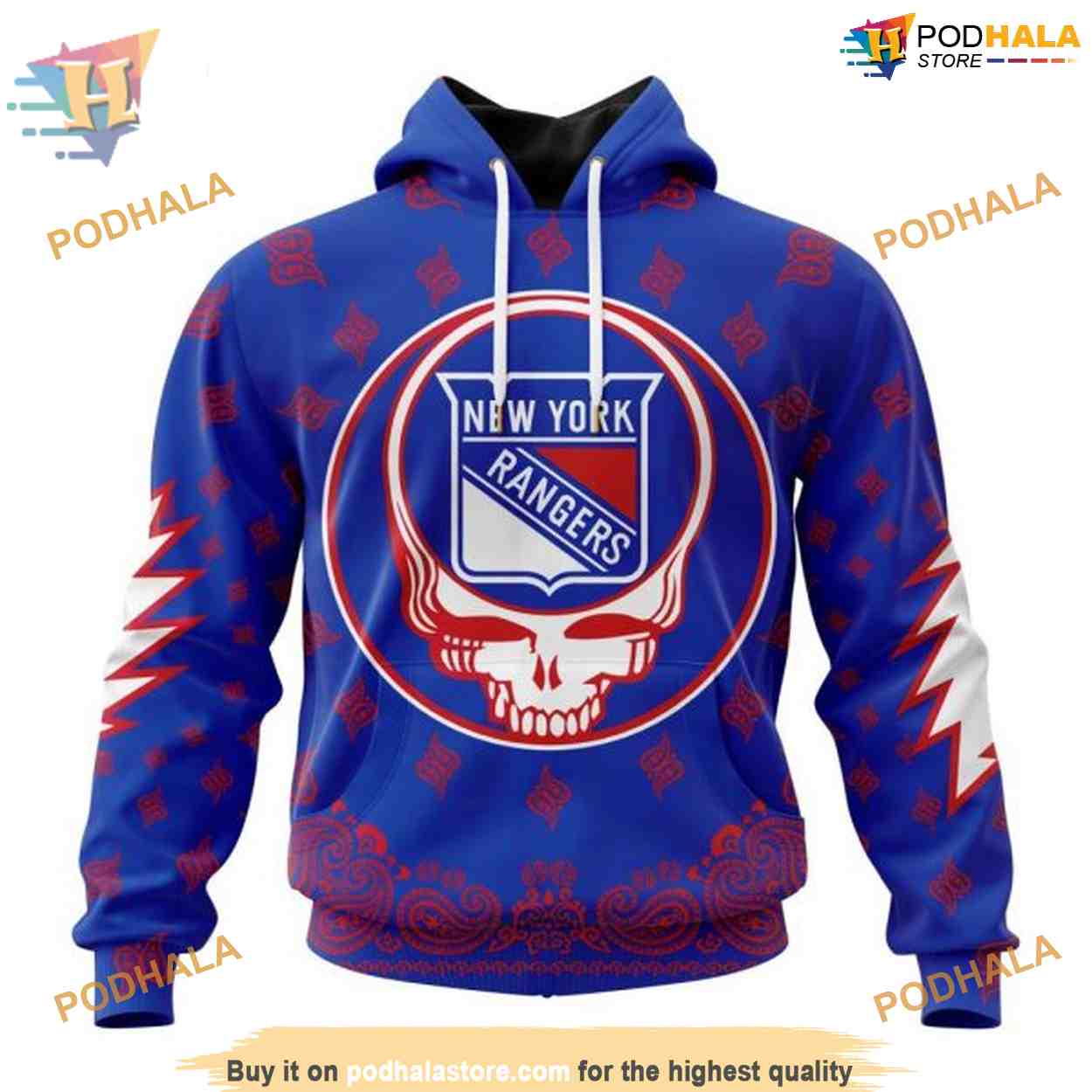 Custom Grateful Dead Design NHL New York Rangers Hoodie 3D Custom Grateful Dead Design NHL New York Rangers Hoodie 3D