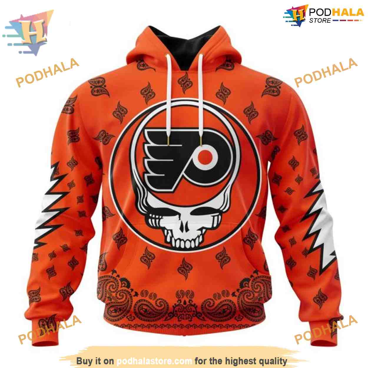 Custom Grateful Dead Design NHL Philadelphia Flyers Hoodie 3D Custom Grateful Dead Design NHL Philadelphia Flyers Hoodie 3D