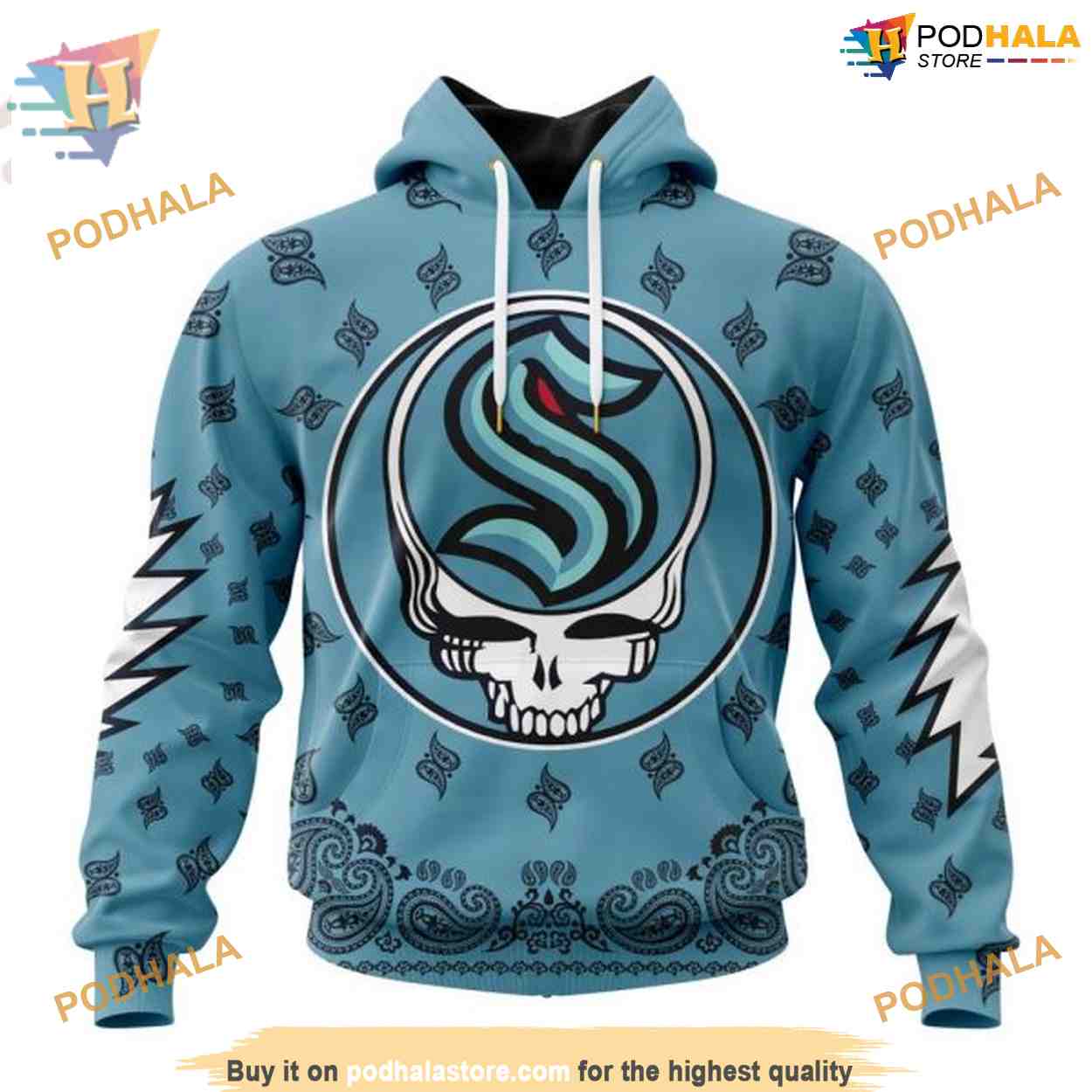 Custom Grateful Dead Design NHL Seattle Kraken Hoodie 3D Custom Grateful Dead Design NHL Seattle Kraken Hoodie 3D