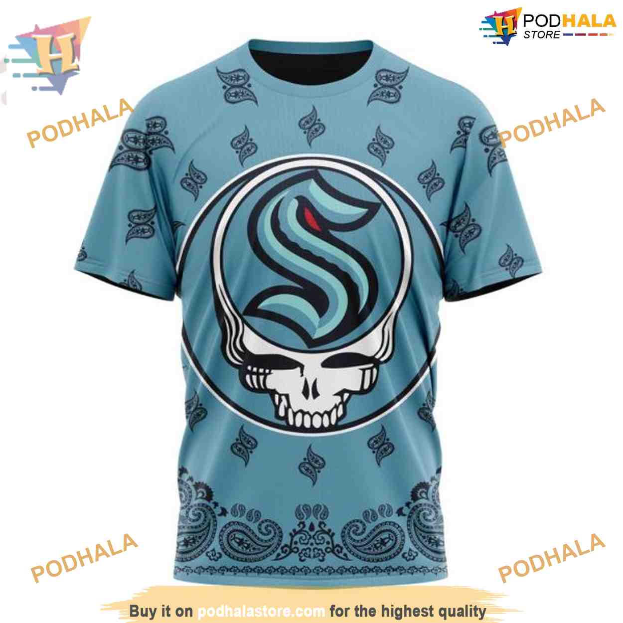 Custom Grateful Dead Design NHL Seattle Kraken Hoodie 3D Custom Grateful Dead Design NHL Seattle Kraken Hoodie 3D