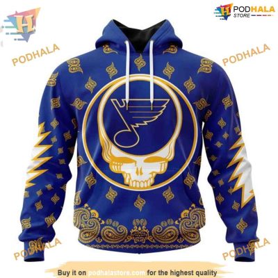 Custom Grateful Dead Design NHL St. Louis Blues Hoodie 3D Sweatshirt