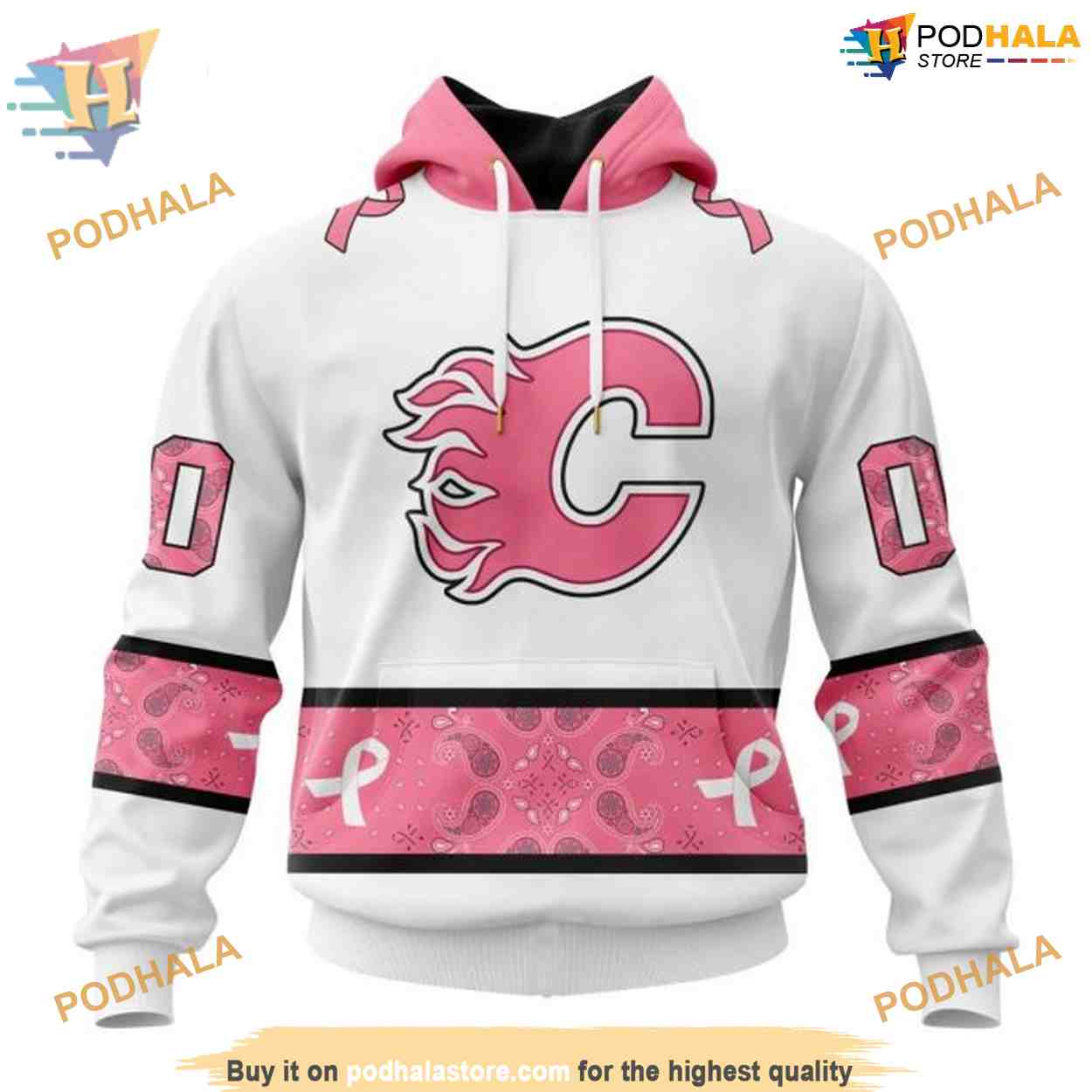 Custom IN OCTOBER WE WEAR PINK BREAST CANCER NHL Calgary Flames Hoodie 3D Custom IN OCTOBER WE WEAR PINK BREAST CANCER NHL Calgary Flames Hoodie 3D