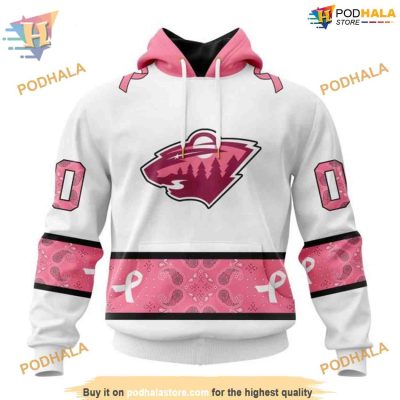 Custom IN OCTOBER WE WEAR PINK BREAST CANCER NHL Minnesota Wild Hoodie 3D