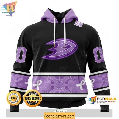Custom Lavender Anaheim Ducks Hoodie 3D, NHL Merch for Hockey Fights Cancer