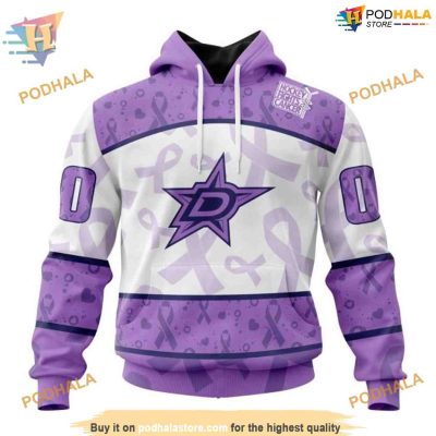 Custom Lavender Fight Cancer NHL Dallas Stars Hoodie 3D Shirt