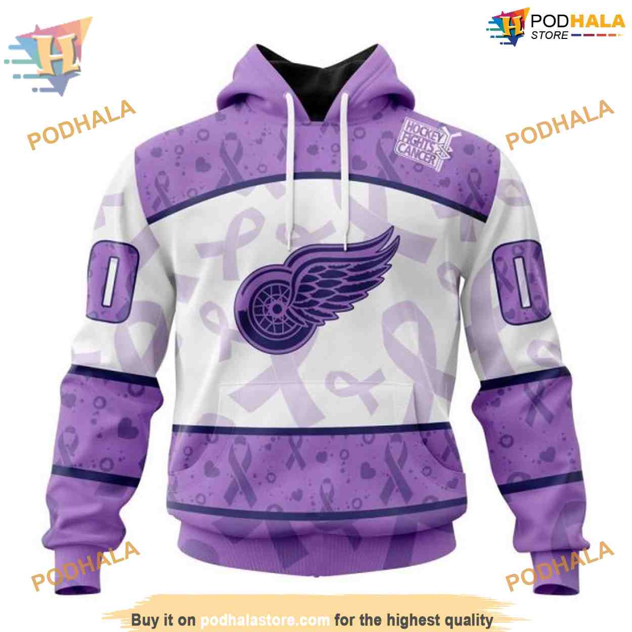 Custom Lavender Fight Cancer NHL Detroit Red Wings Hoodie 3D Custom Lavender Fight Cancer NHL Detroit Red Wings Hoodie 3D
