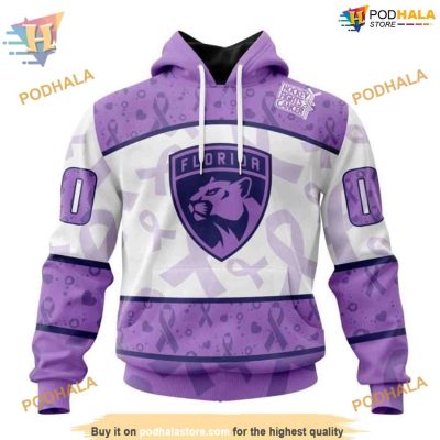 Custom Lavender Fight Cancer NHL Florida Panthers Hoodie 3D Sweatshirt