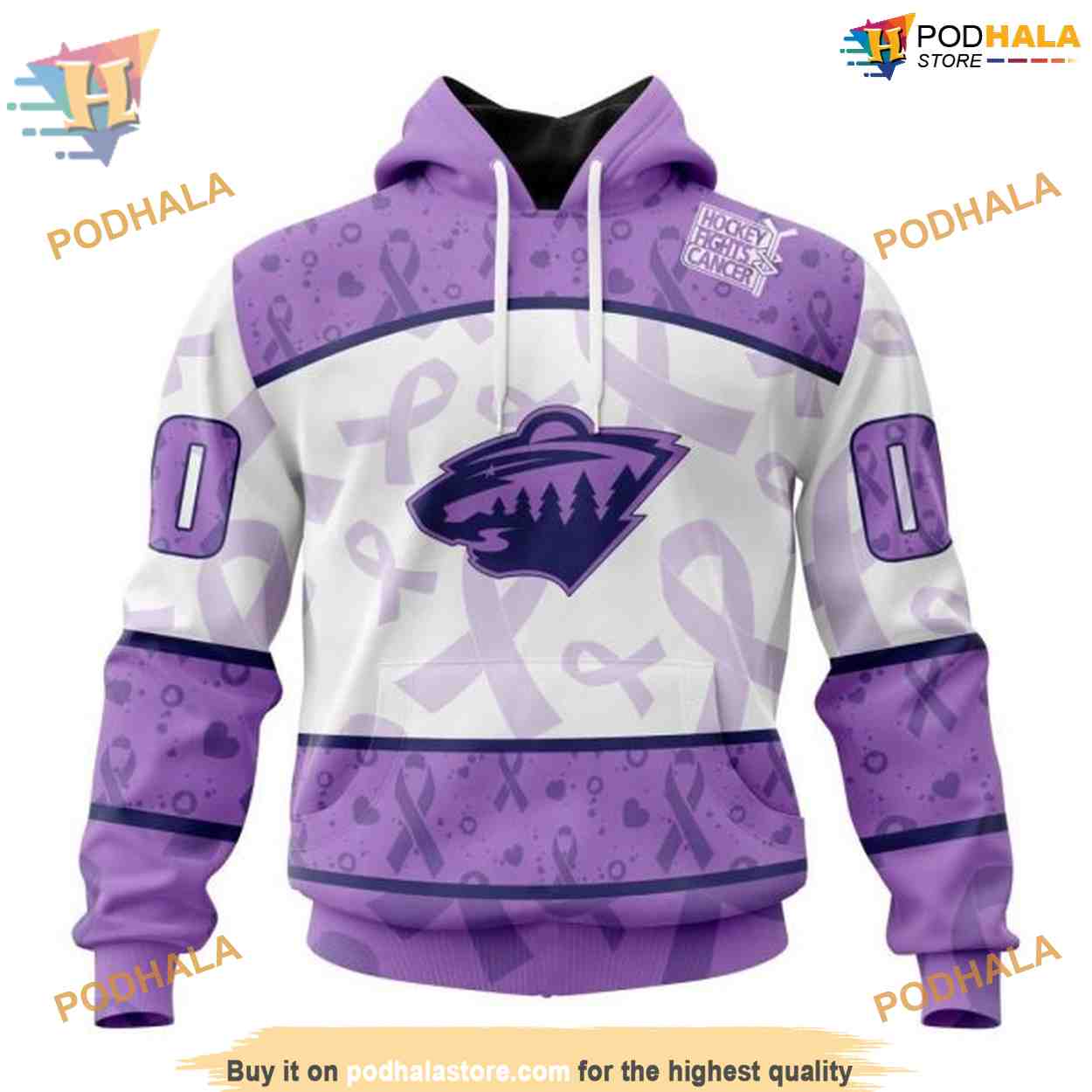 Custom Lavender Fight Cancer NHL Minnesota Wild Hoodie 3D Custom Lavender Fight Cancer NHL Minnesota Wild Hoodie 3D