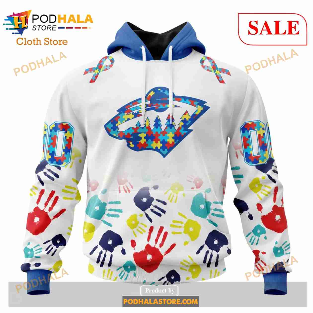 Custom Minnesota Wild Autism Awareness Design NHL Hoodie 3D Custom Minnesota Wild Autism Awareness Design NHL Hoodie 3D