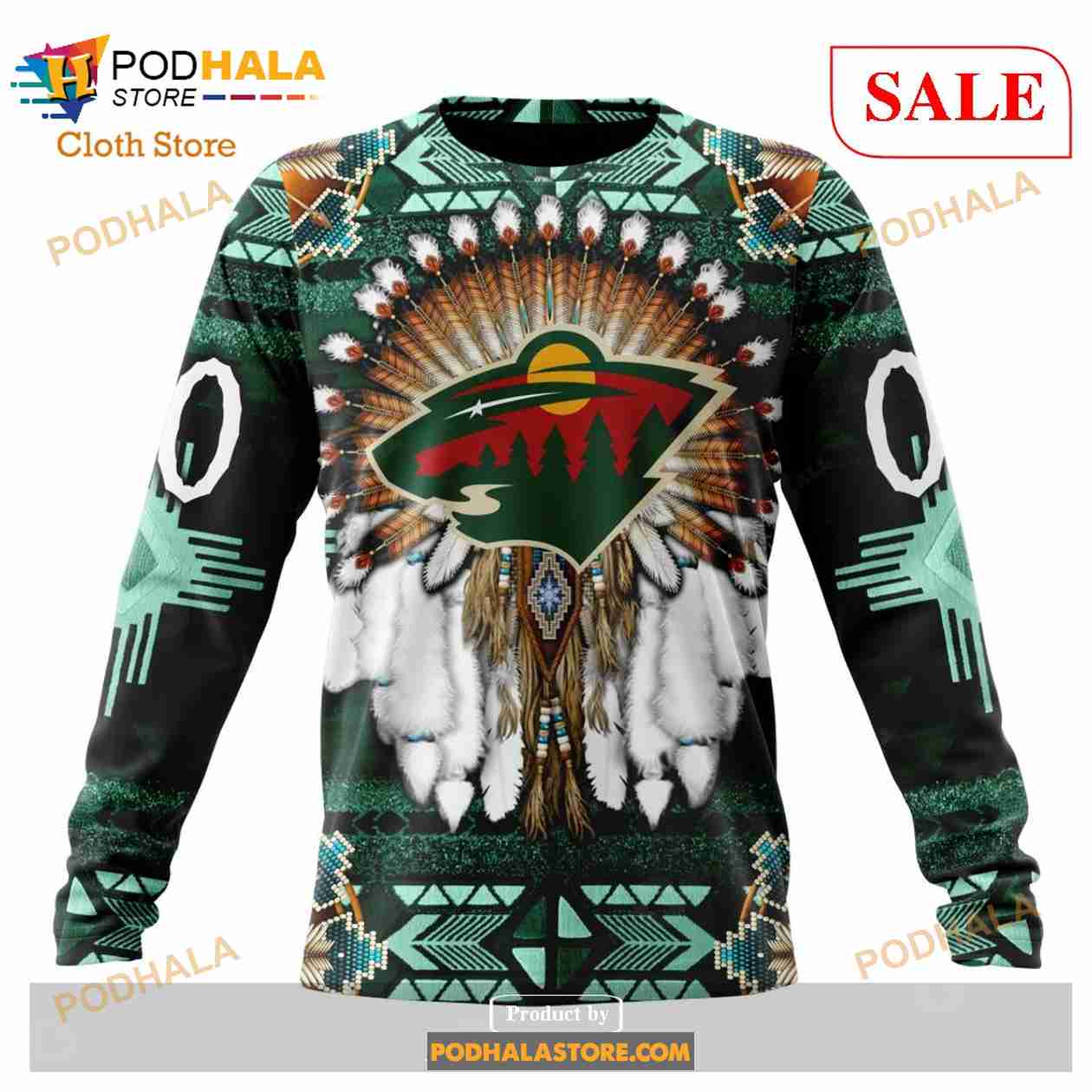 Custom Minnesota Wild Native Costume Sweatshirt NHL Hoodie 3D Custom Minnesota Wild Native Costume Sweatshirt NHL Hoodie 3D
