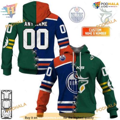 Custom Mix CFL Edmonton Elks Jersey Style NHL Edmonton Oilers Hoodie 3D