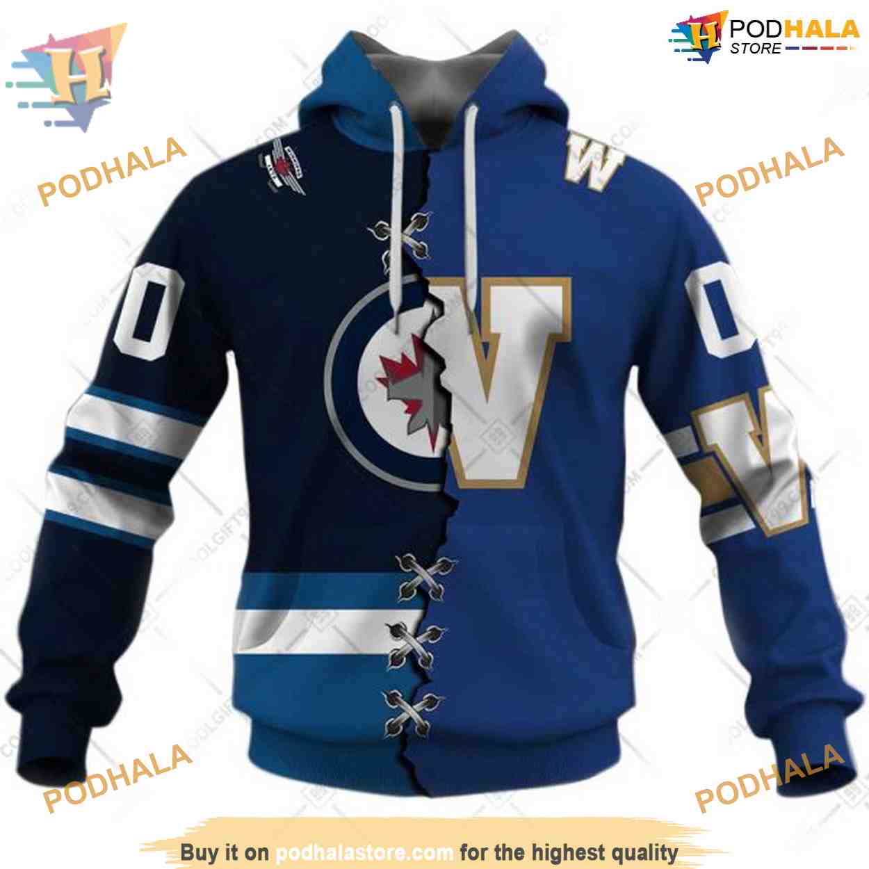 Custom Mix CFL Winnipeg Blue Bombers Jersey Style NHL Winnipeg Jets Hoodie 3D Custom Mix CFL Winnipeg Blue Bombers Jersey Style NHL Winnipeg Jets Hoodie 3D