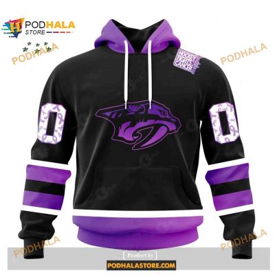 Custom NHL Nashville Predators Black Hockey Fights Cancer Shirt Hoodie 3D