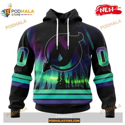 Custom NHL New Jersey Devils With Northern Lights Shirt Hoodie 3D
