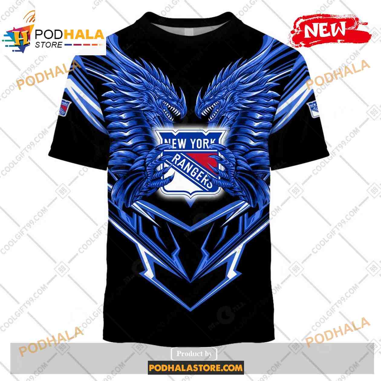 Custom NHL New York Rangers Dragon Design Shirt Hoodie 3D Custom NHL New York Rangers Dragon Design Shirt Hoodie 3D