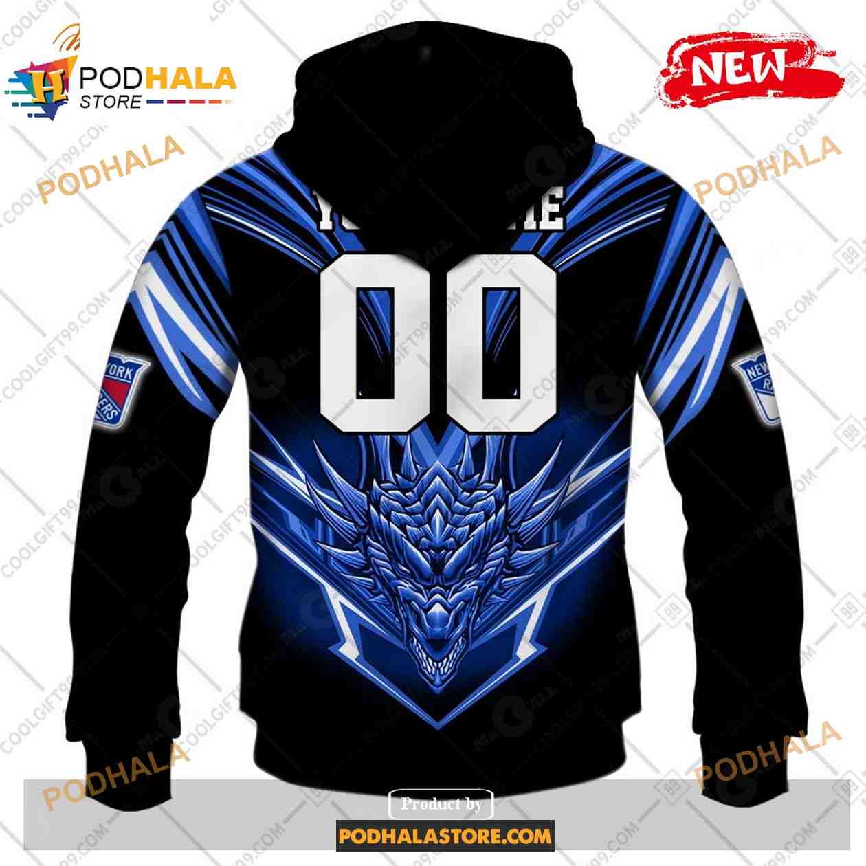 Custom NHL New York Rangers Dragon Design Shirt Hoodie 3D Custom NHL New York Rangers Dragon Design Shirt Hoodie 3D