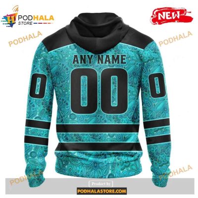 Custom NHL Pittsburgh Penguins Blue Design Fight Ovarian Cancer Shirt Hoodie 3D