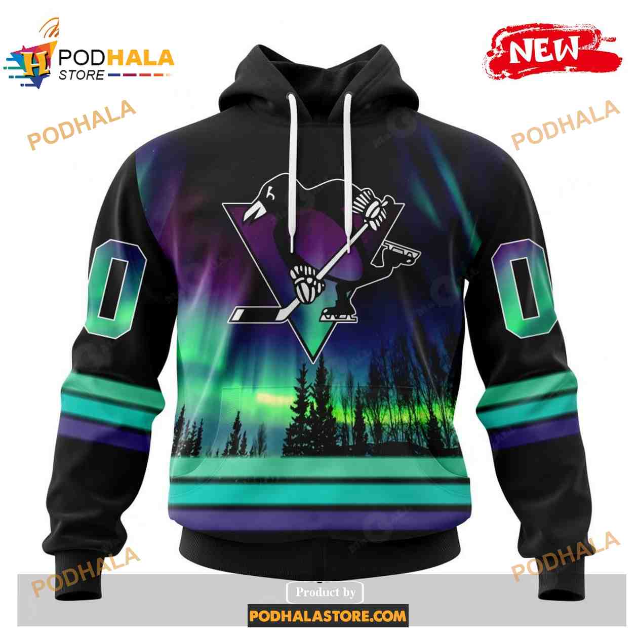 Custom NHL Pittsburgh Penguins With Northern Lights Shirt Hoodie 3D Custom NHL Pittsburgh Penguins With Northern Lights Shirt Hoodie 3D