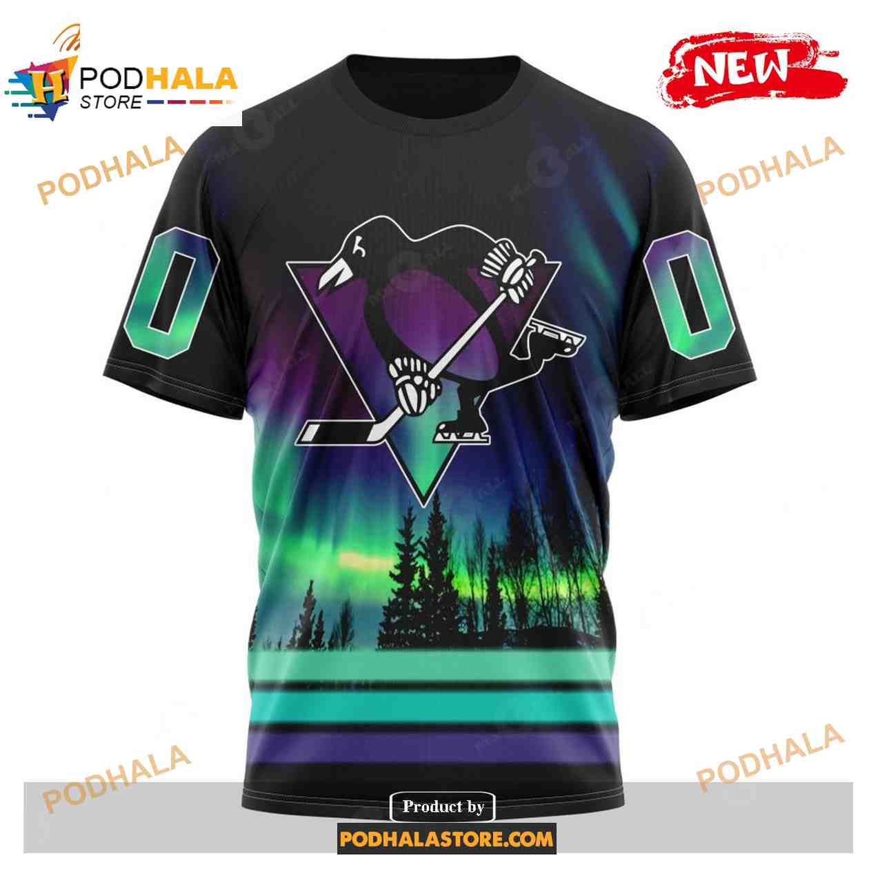 Custom NHL Pittsburgh Penguins With Northern Lights Shirt Hoodie 3D Custom NHL Pittsburgh Penguins With Northern Lights Shirt Hoodie 3D