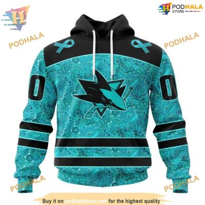 Custom NHL San Jose Sharks Hoodie 3D, Design Fight Ovarian Cancer Shirt