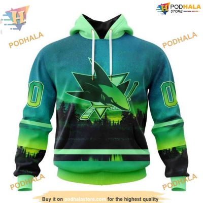 Custom NHL San Jose Sharks Hoodie 3D, Design With Northern Light Full Printed Shirt